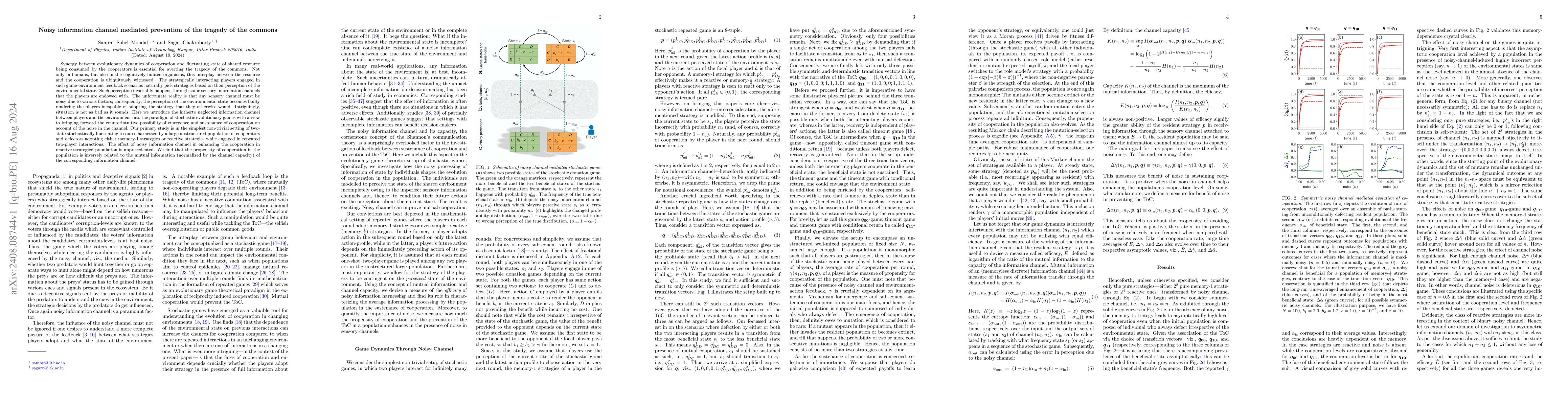 Thumbnail for Noisy information channel mediated prevention of the tragedy of the
  commons