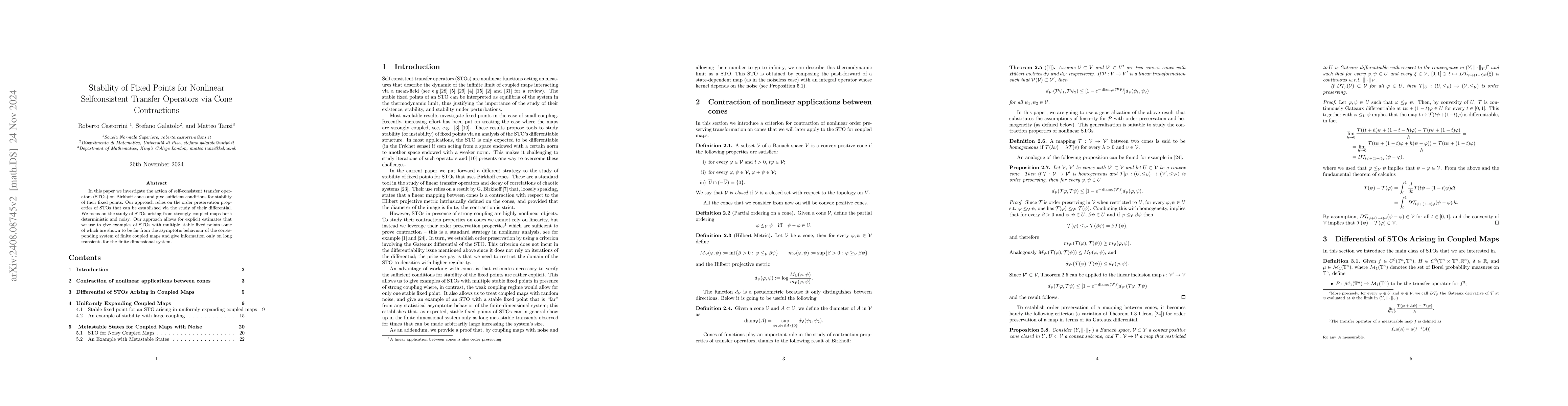Thumbnail for Stability of Fixed Points for Nonlinear Selfconsistent Transfer
  Operators via Cone Contractions