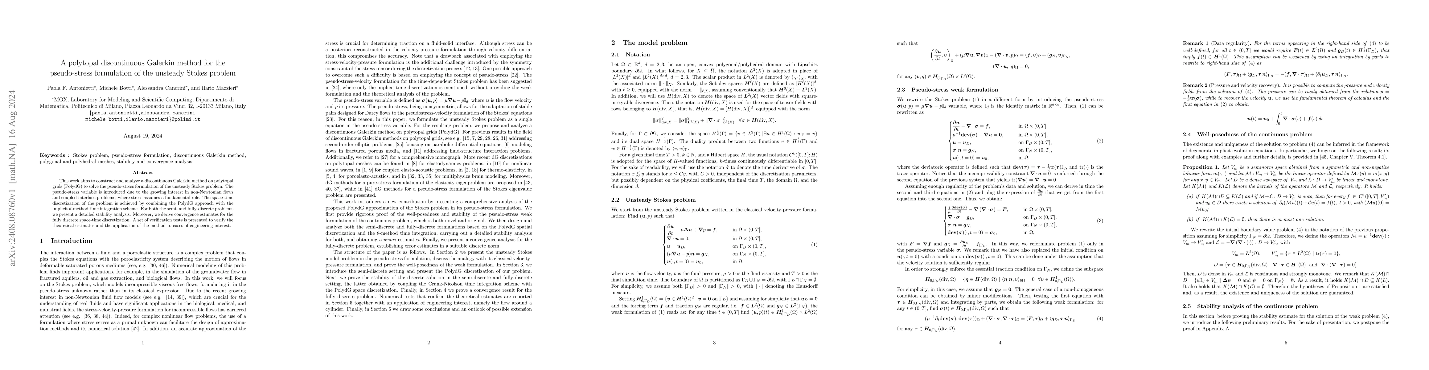 Thumbnail for A polytopal discontinuous Galerkin method for the pseudo-stress
  formulation of the unsteady Stokes problem