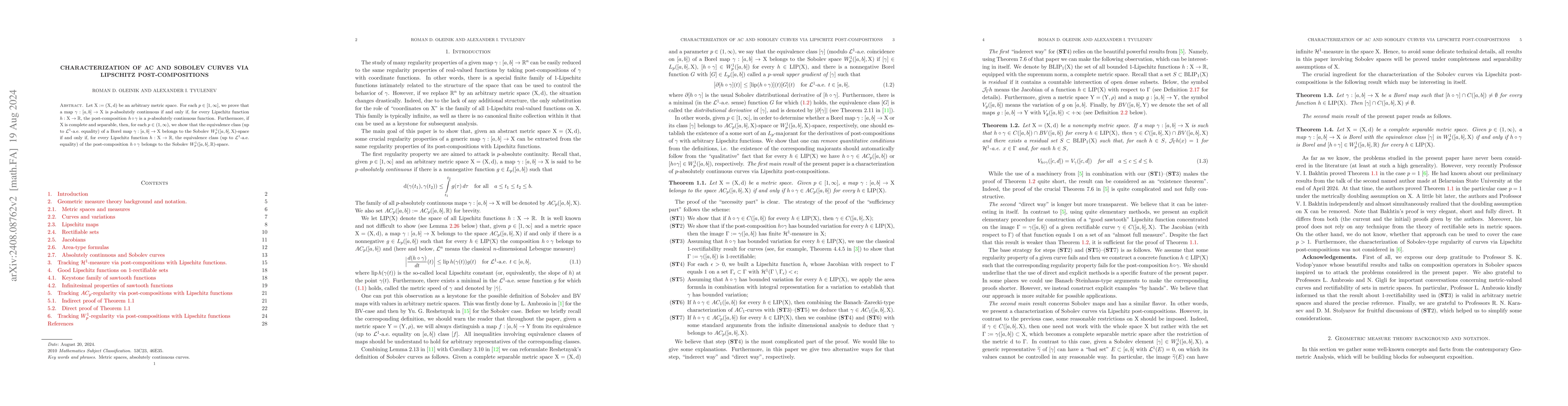 Thumbnail for Characterization of AC and Sobolev curves via Lipschitz
  post-compositions