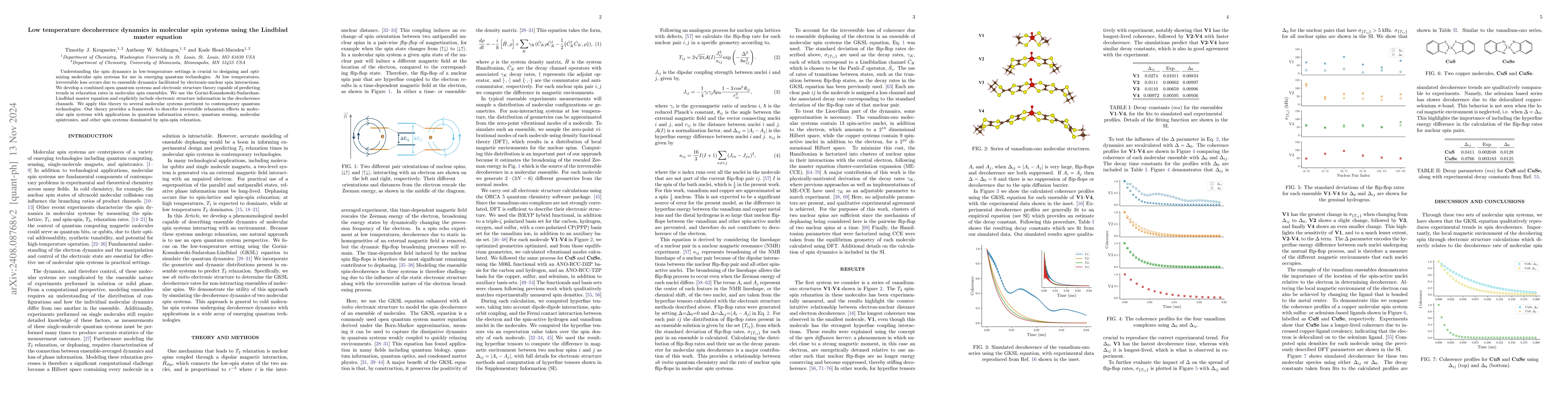 Thumbnail for Low temperature decoherence dynamics in molecular spin systems using the
  Lindblad master equation