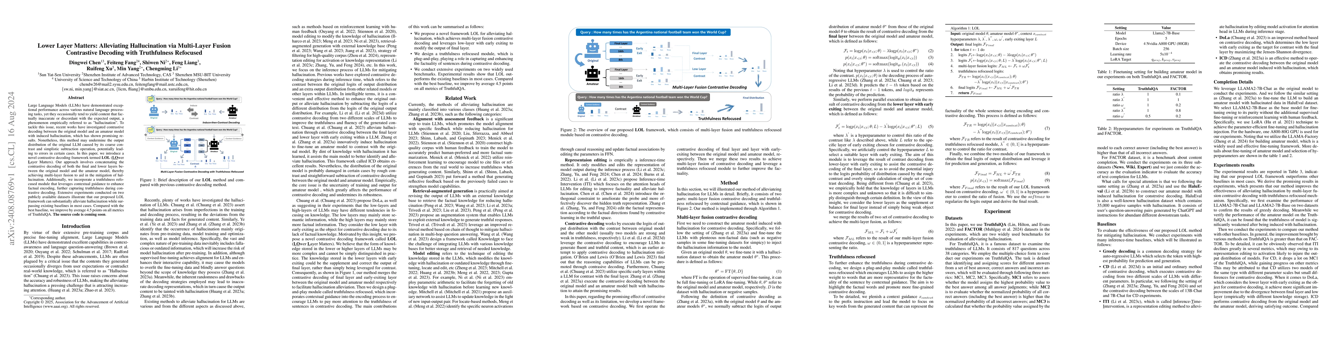 Thumbnail for Lower Layer Matters: Alleviating Hallucination via Multi-Layer Fusion
  Contrastive Decoding with Truthfulness Refocused