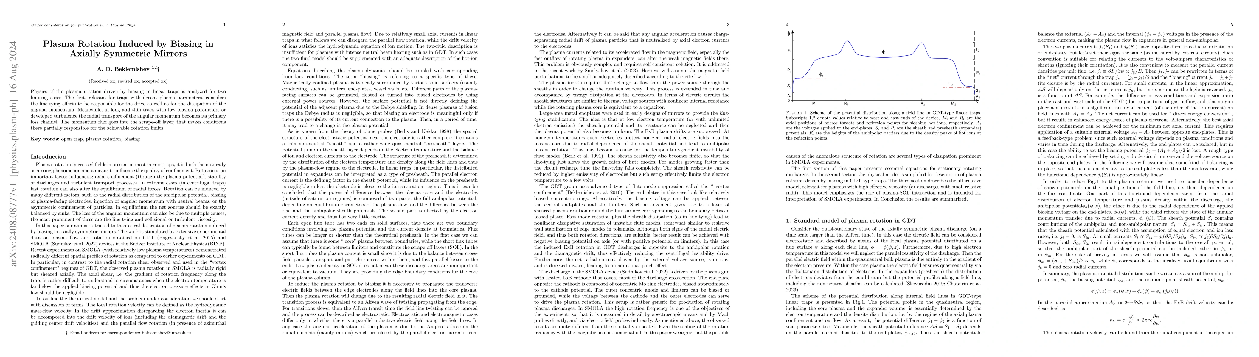 Thumbnail for Plasma Rotation Induced by Biasing in Axially Symmetric Mirrors