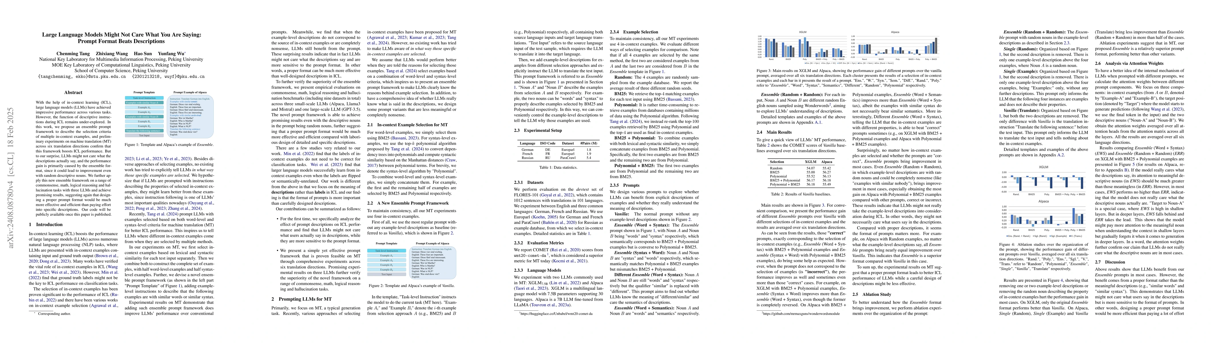 Thumbnail for Large Language Models Might Not Care What You Are Saying: Prompt Format
  Beats Descriptions