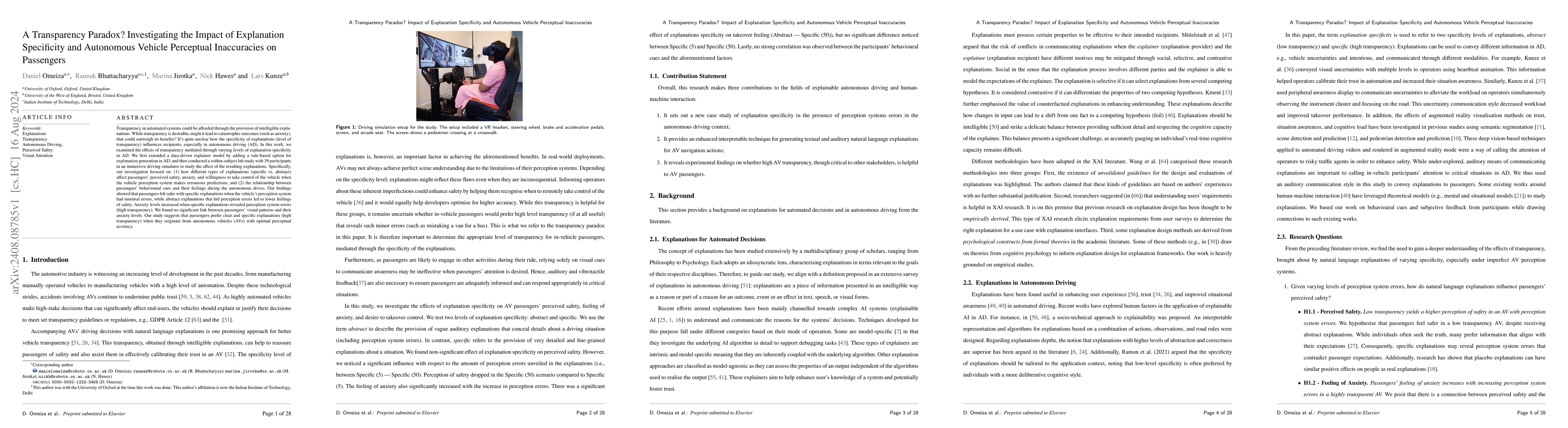 Thumbnail for A Transparency Paradox? Investigating the Impact of Explanation
  Specificity and Autonomous Vehicle Perceptual Inaccuracies on Passengers