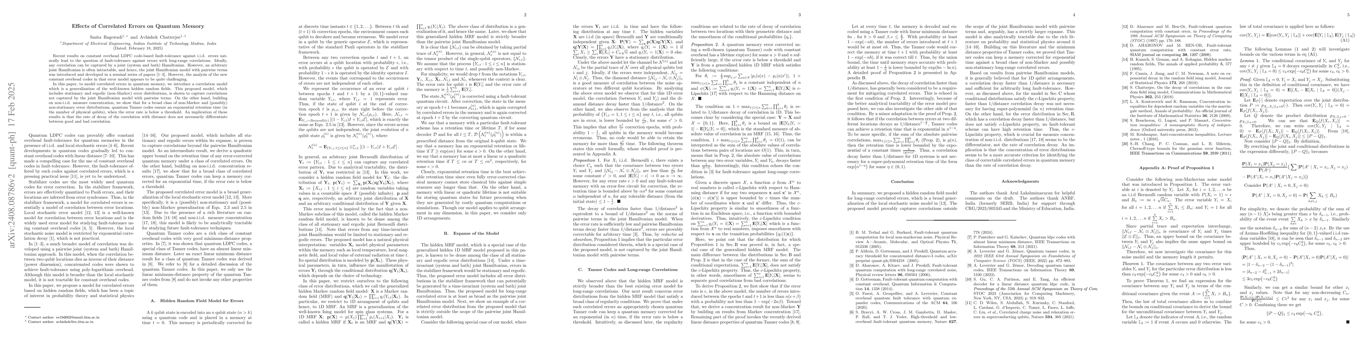 Thumbnail for Effect of Correlated Errors on Quantum Memory