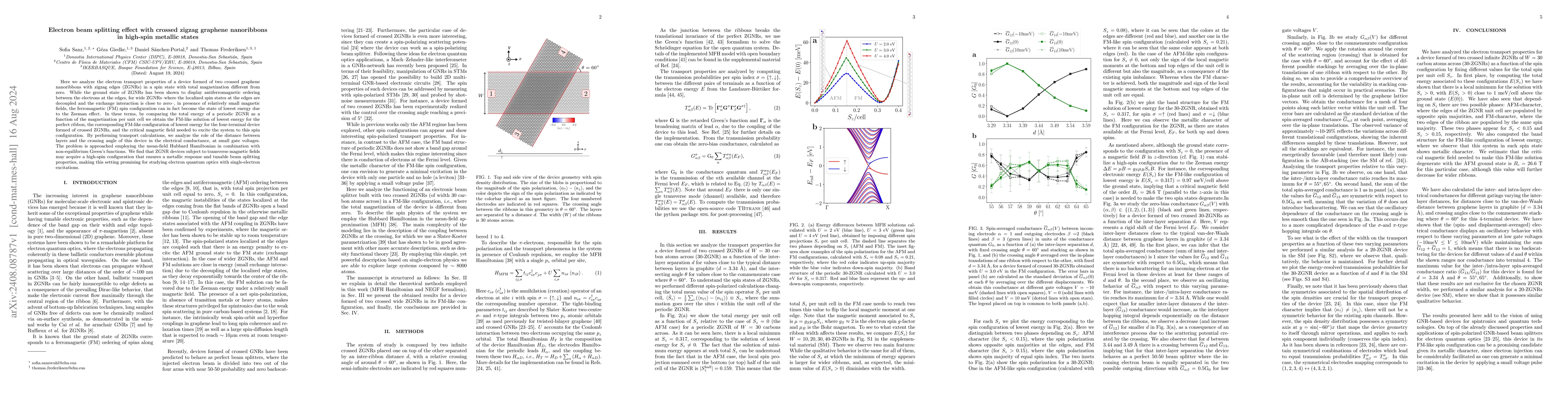 Thumbnail for Electron beam splitting effect with crossed zigzag graphene nanoribbons
  in high-spin metallic states