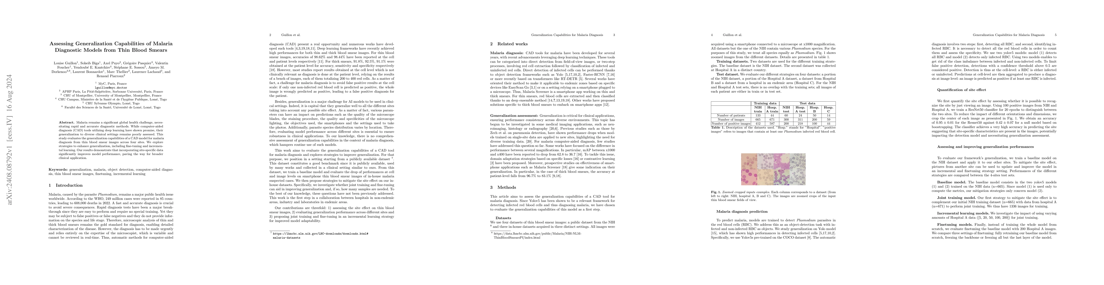 Thumbnail for Assessing Generalization Capabilities of Malaria Diagnostic Models from
  Thin Blood Smears