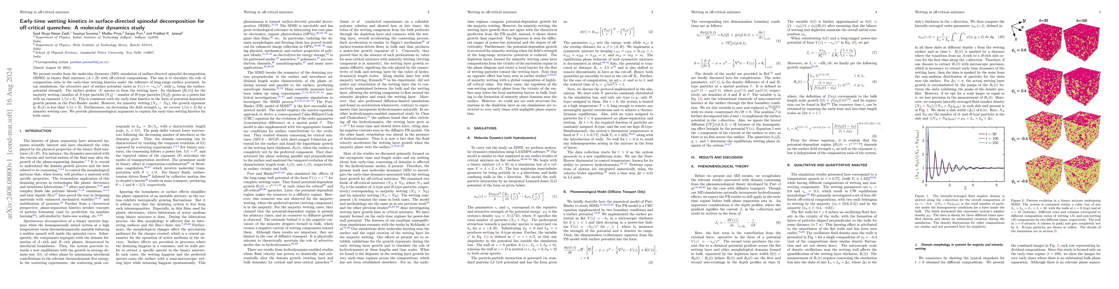 Thumbnail for Early-time wetting kinetics in surface-directed spinodal decomposition
  for off-critical quenches: A molecular dynamics study