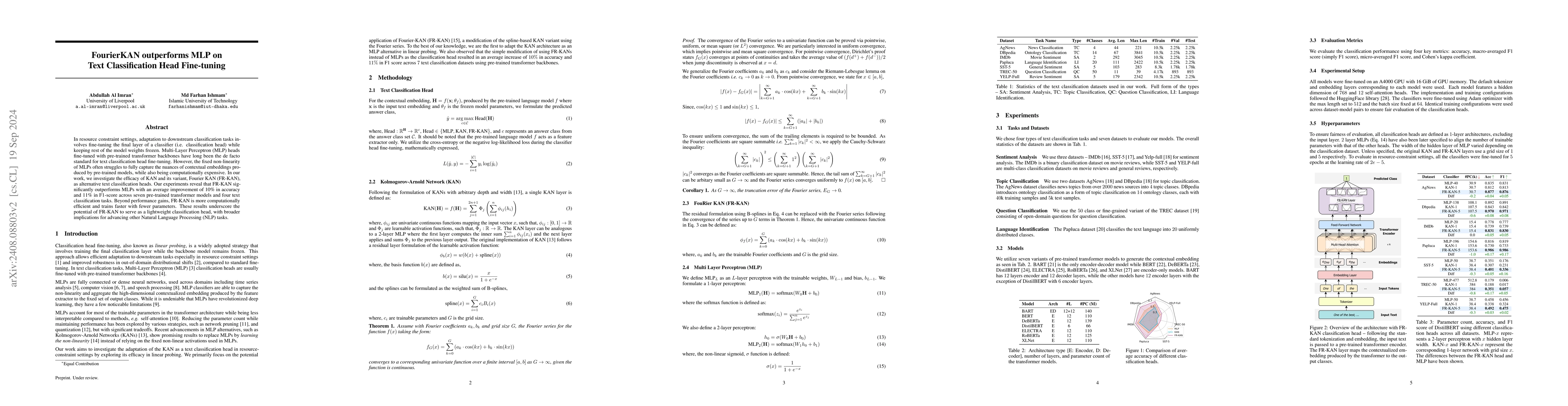 Thumbnail for Leveraging FourierKAN Classification Head for Pre-Trained
  Transformer-based Text Classification