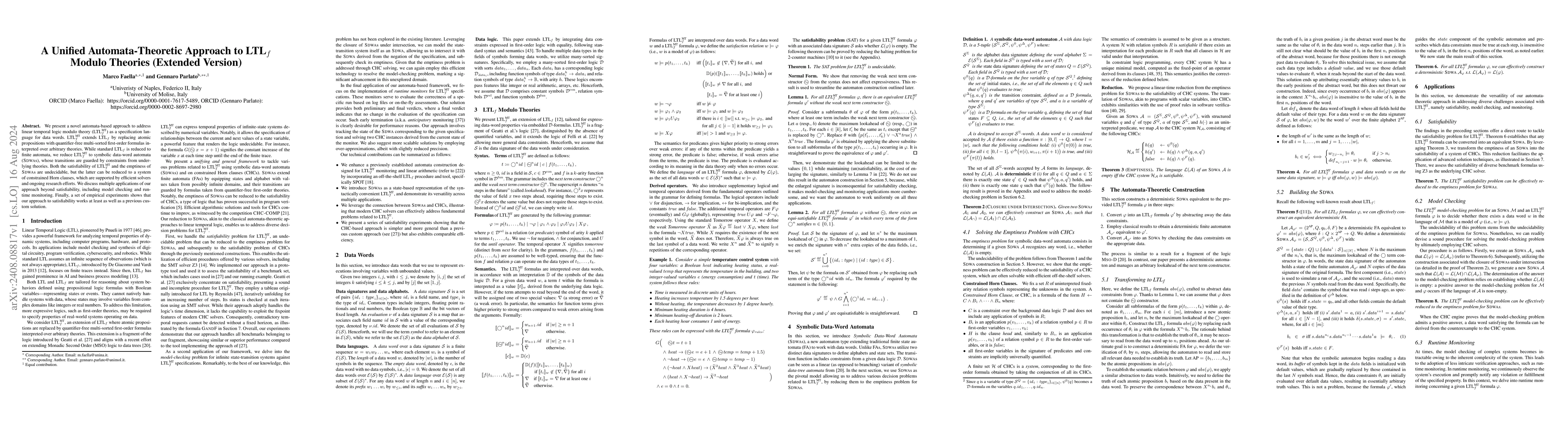 Thumbnail for A Unified Automata-Theoretic Approach to LTLf Modulo Theories (Extended
  Version)