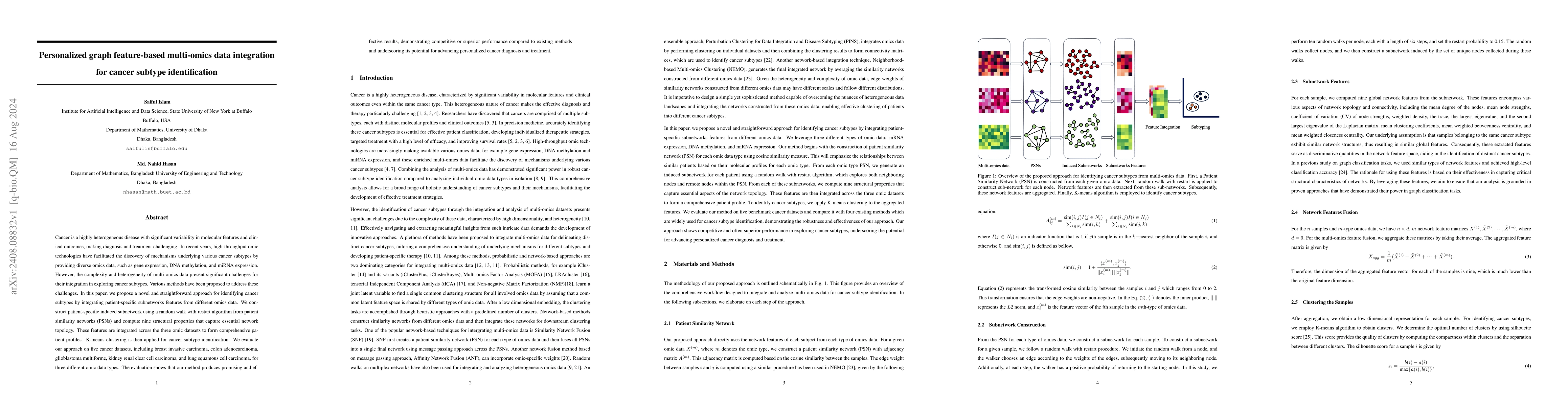 Thumbnail for Personalized graph feature-based multi-omics data integration for cancer
  subtype identification