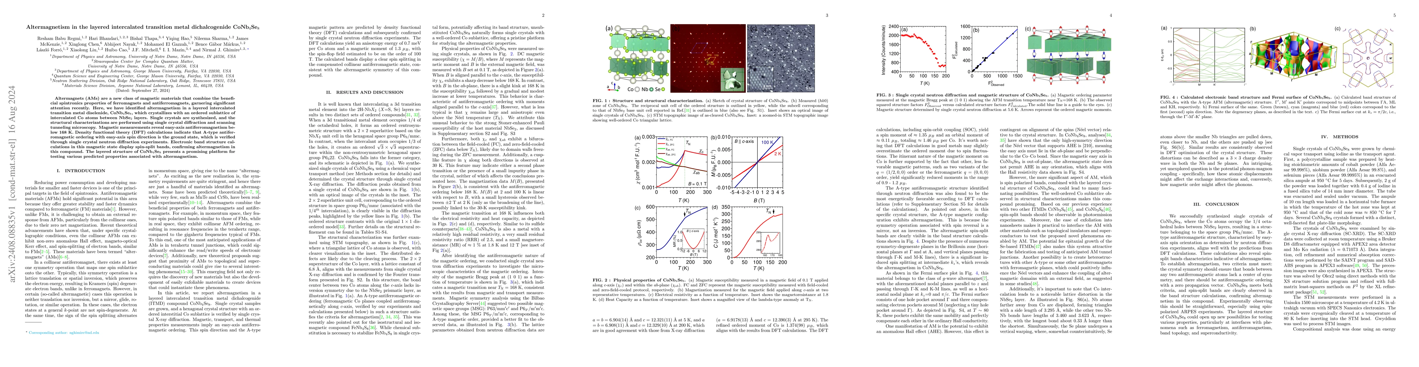 Thumbnail for Altermagnetism in the layered intercalated transition metal
  dichalcogenide CoNb$_4$Se$_8$