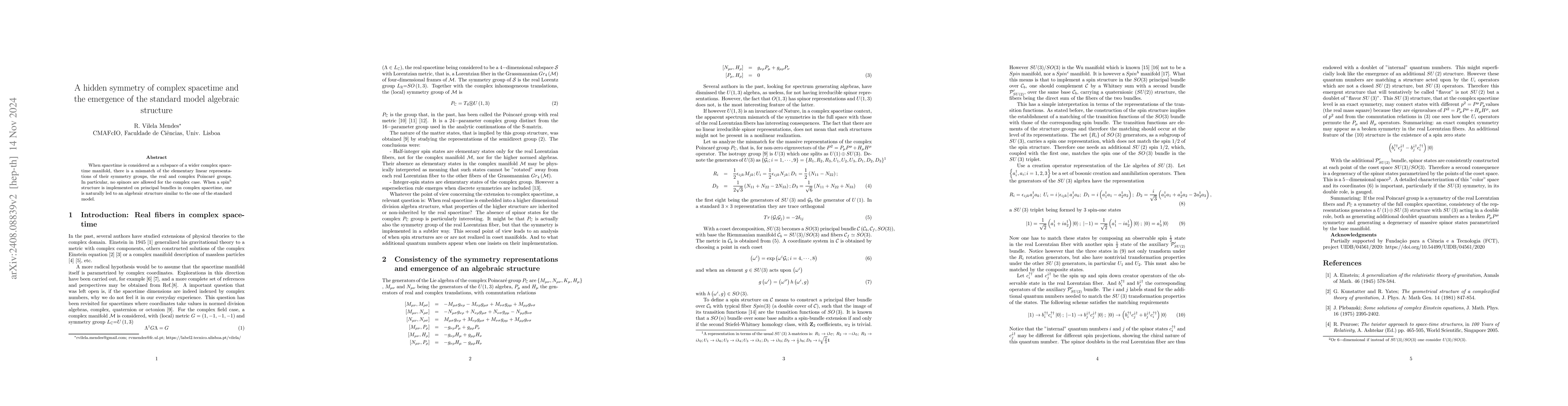 Thumbnail for A hidden symmetry of complex spacetime and the emergence of the standard
  model algebraic structure