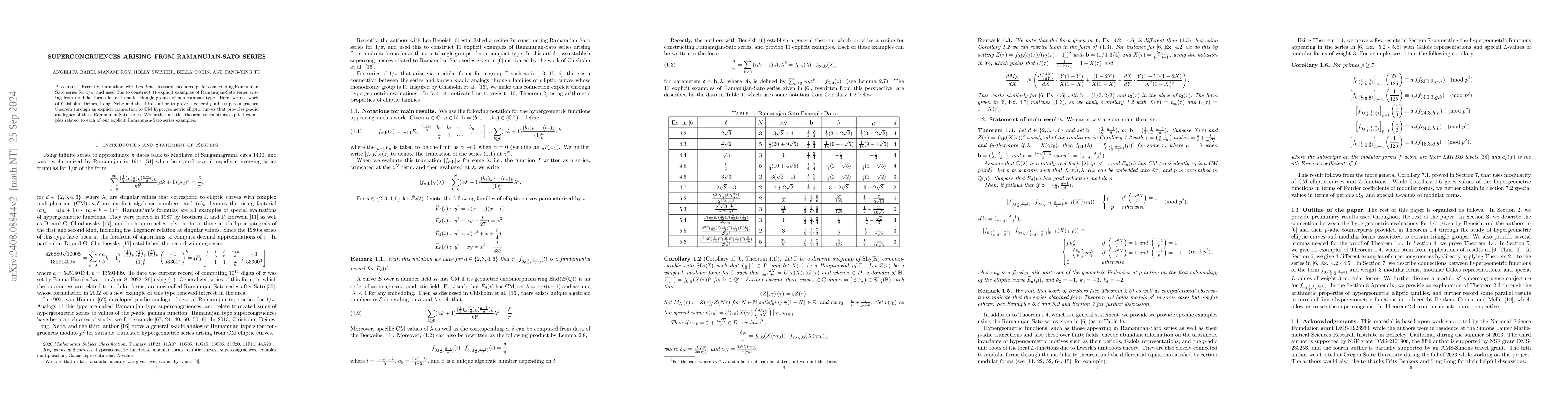 Thumbnail for Supercongruences arising from Ramanujan-Sato Series