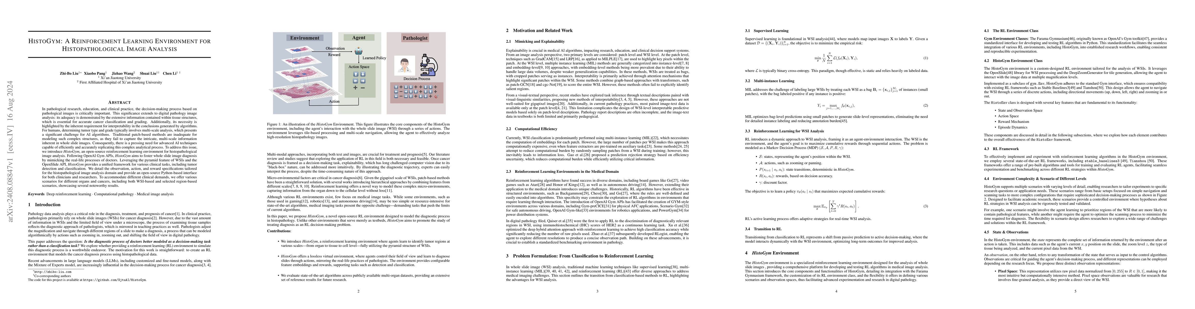 Thumbnail for HistoGym: A Reinforcement Learning Environment for Histopathological
  Image Analysis