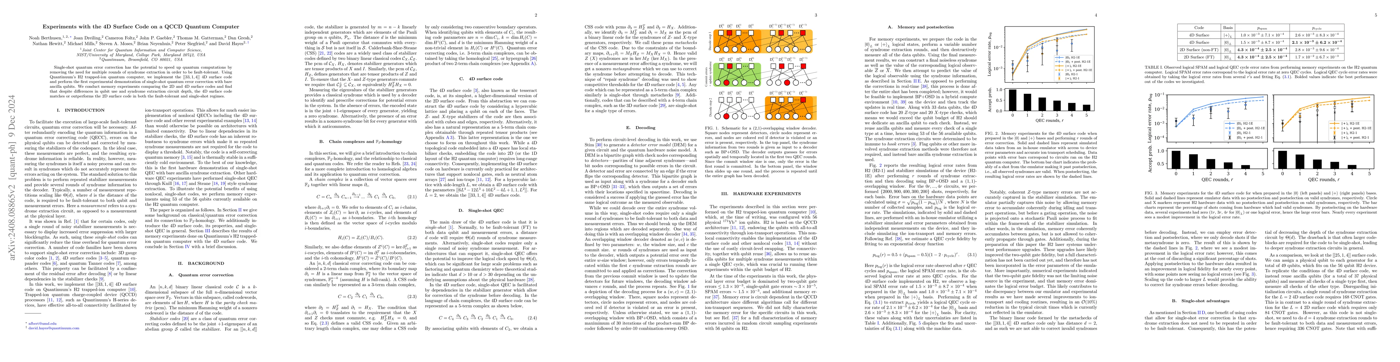 Thumbnail for Experiments with the 4D Surface Code on a QCCD Quantum Computer
