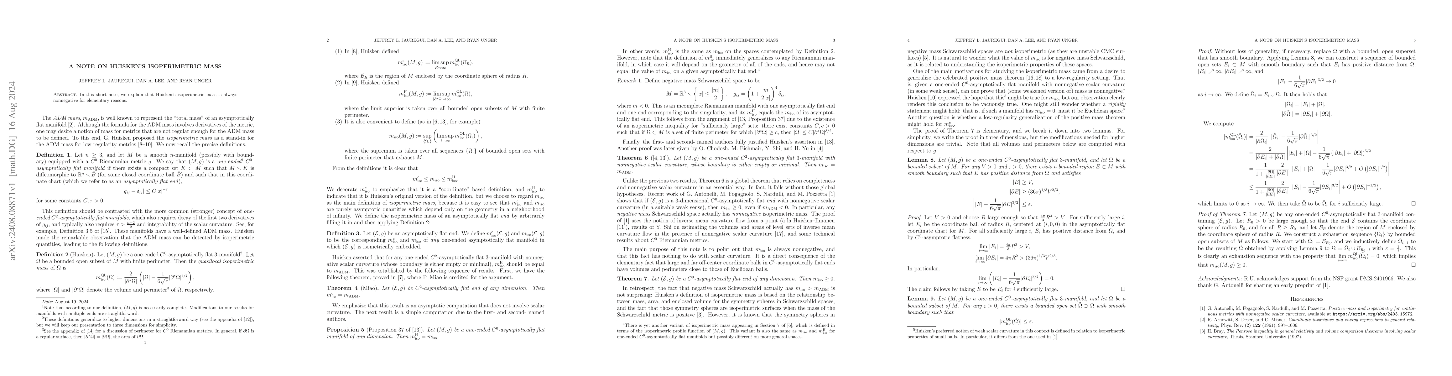 Thumbnail for A note on Huisken's isoperimetric mass