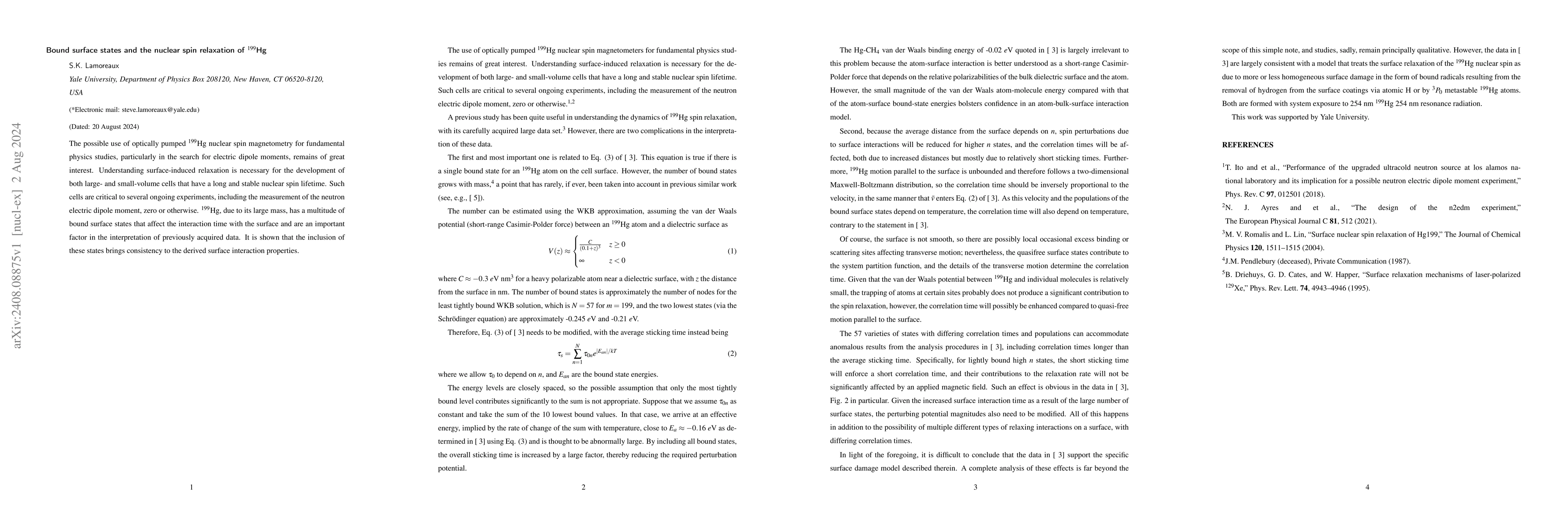 Thumbnail for Bound surface states and the nuclear spin relaxation of $^{199}$Hg