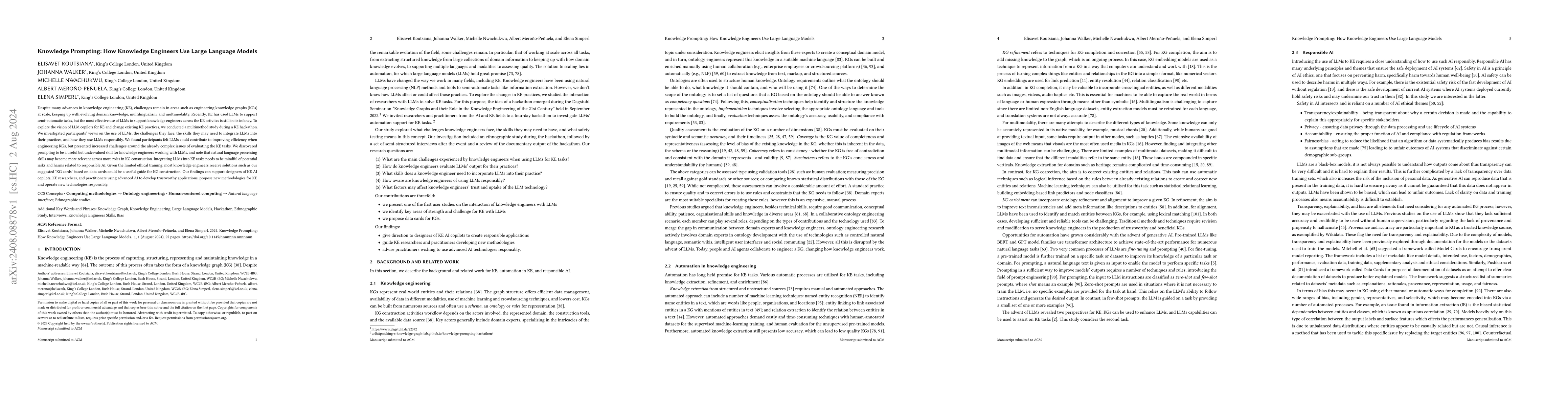 Thumbnail for Knowledge Prompting: How Knowledge Engineers Use Large Language Models