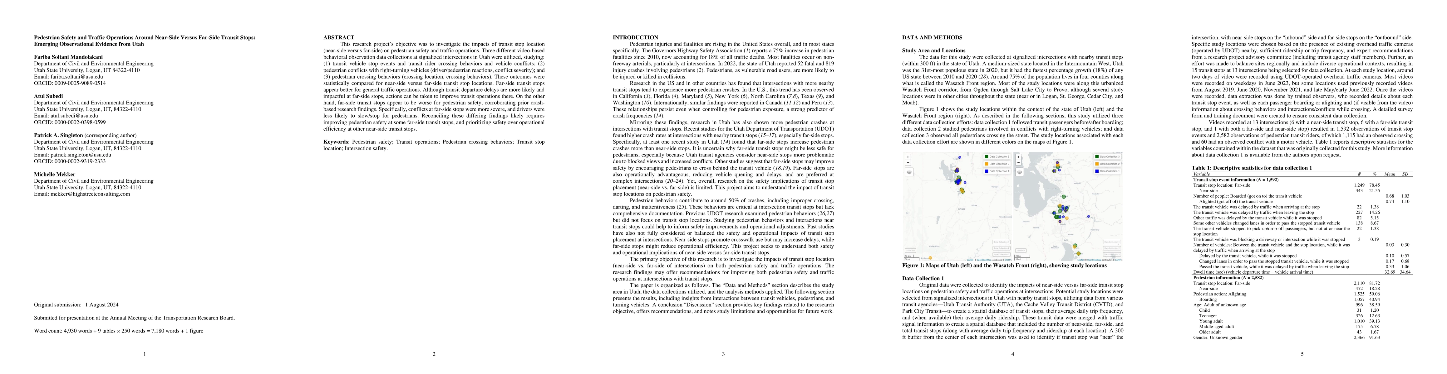 Thumbnail for Pedestrian Safety and Traffic Operations Around Near-Side Versus
  Far-Side Transit Stops: Emerging Observational Evidence from Utah
