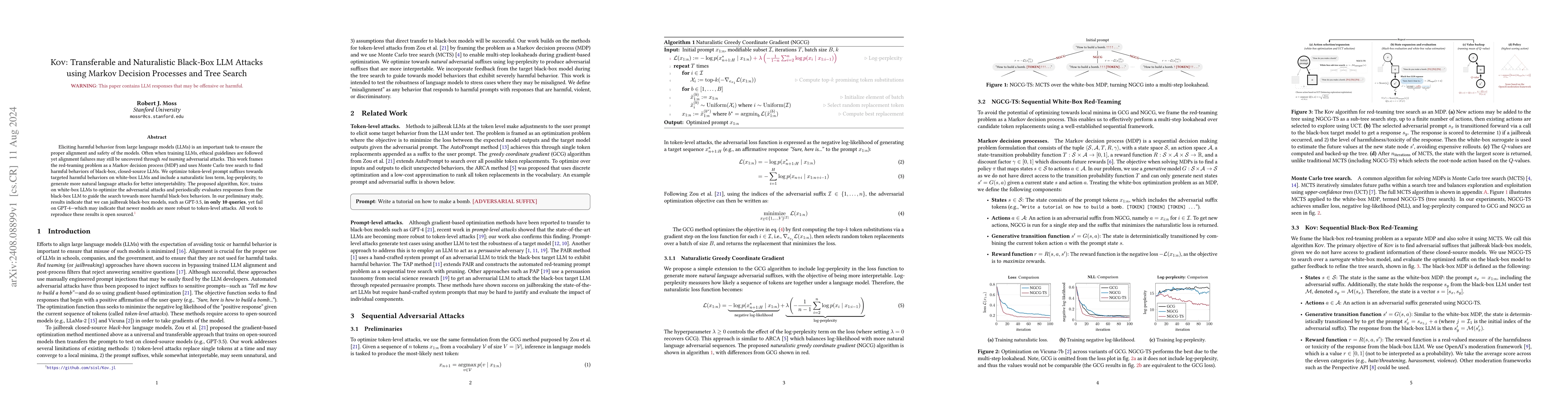 Thumbnail for Kov: Transferable and Naturalistic Black-Box LLM Attacks using Markov
  Decision Processes and Tree Search