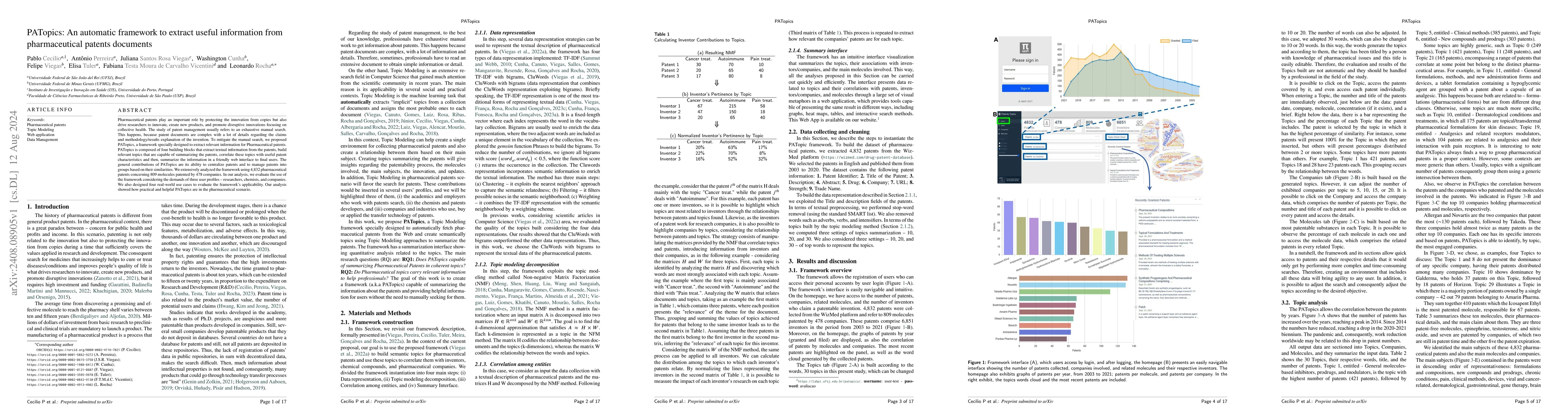 Thumbnail for PATopics: An automatic framework to extract useful information from
  pharmaceutical patents documents