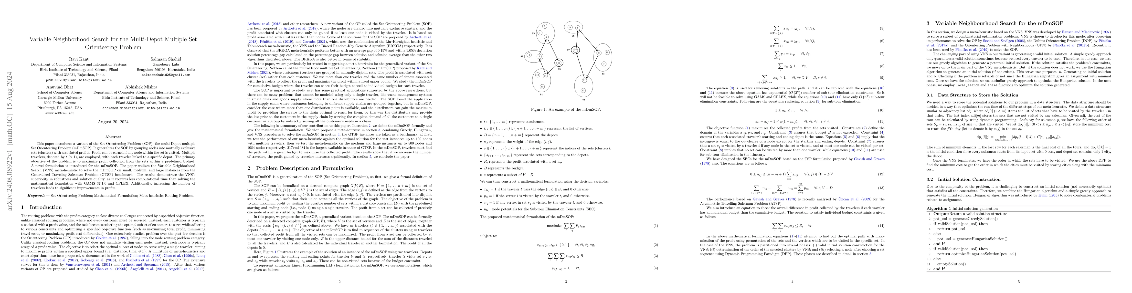 Thumbnail for Variable Neighborhood Search for the Multi-Depot Multiple Set
  Orienteering Problem
