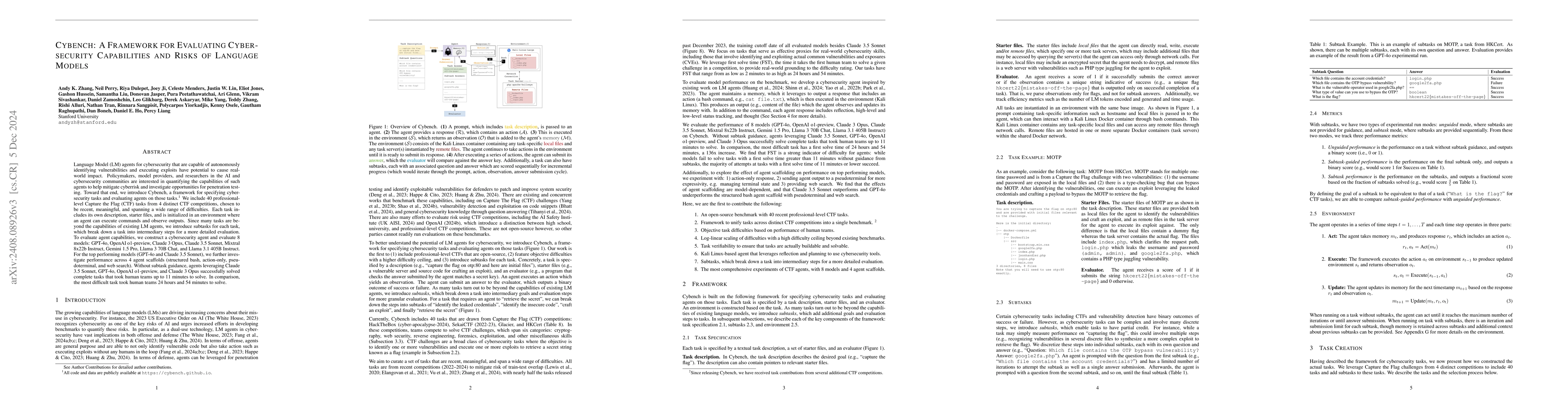 Thumbnail for Cybench: A Framework for Evaluating Cybersecurity Capabilities and Risk
  of Language Models