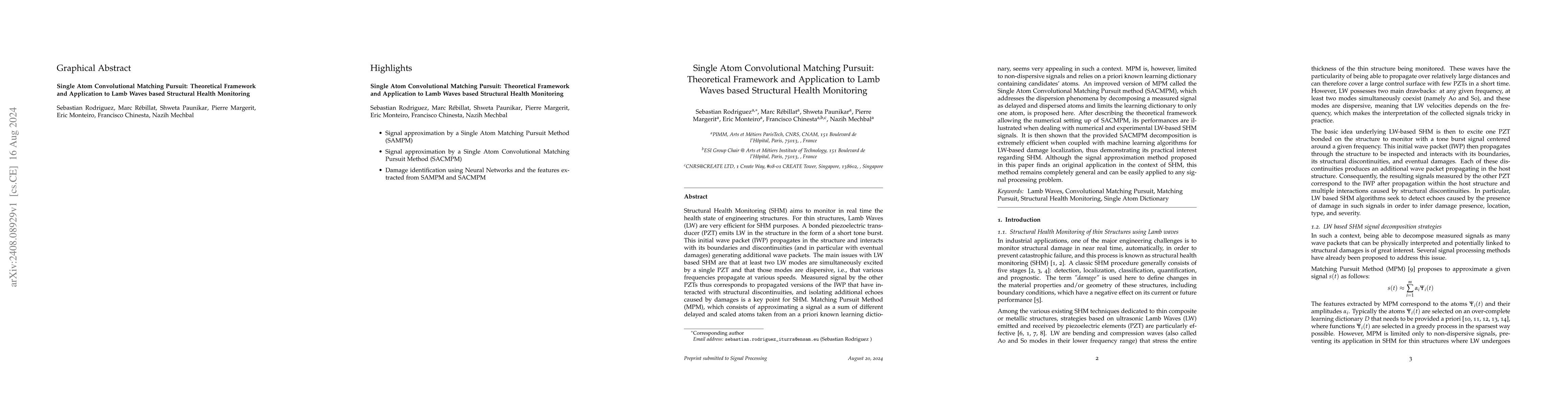 Thumbnail for Single Atom Convolutional Matching Pursuit: Theoretical Framework and
  Application to Lamb Waves based Structural Health Monitoring