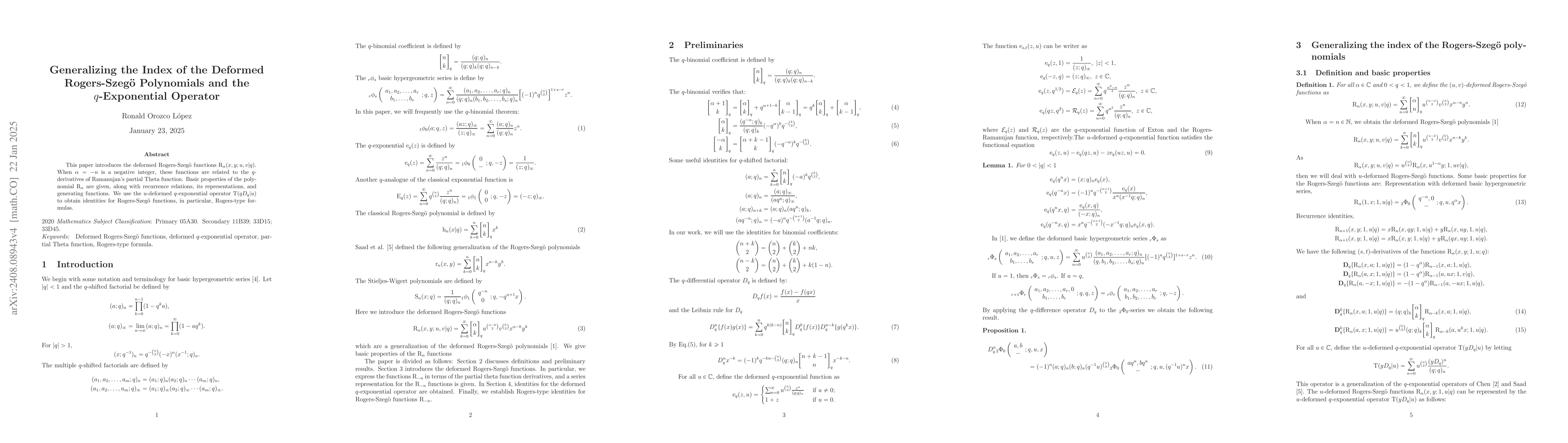 Thumbnail for Rogers-SzegĂś Polynomials, $(s,t)$-Derivatives of Partial Theta
  Function, and Generalized Simplicial $d$-Polytopic Numbers, I
