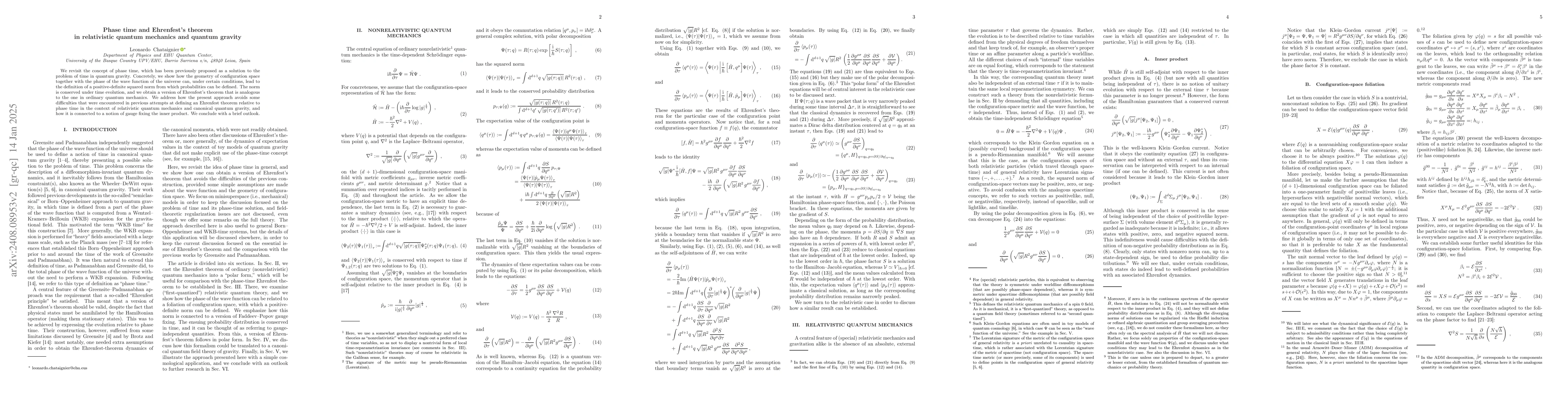 Thumbnail for Phase time and Ehrenfest's theorem in relativistic quantum mechanics and
  quantum gravity