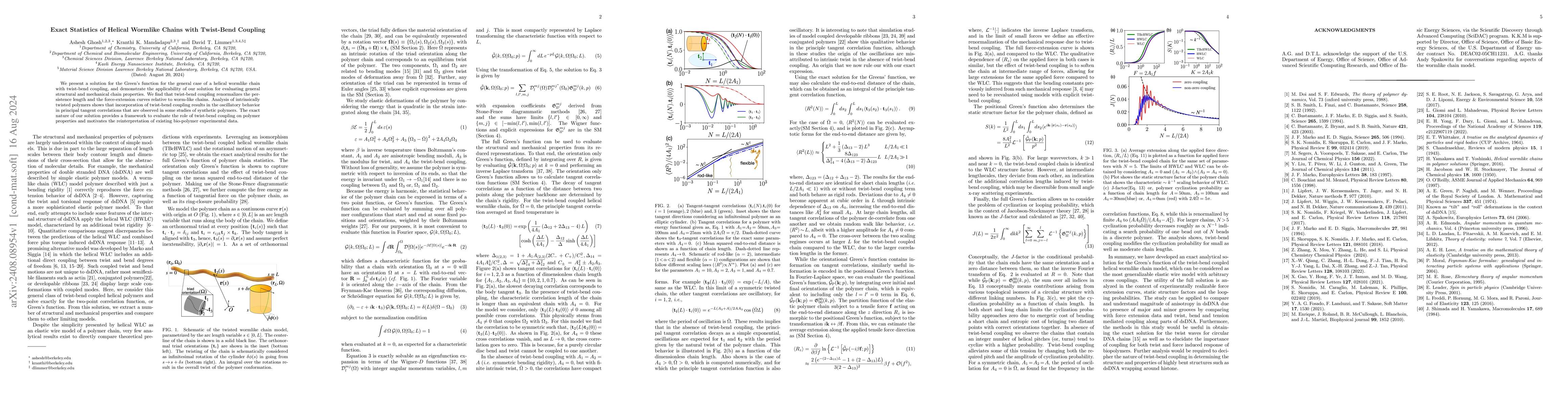 Thumbnail for Exact Statistics of Helical Wormlike Chains with Twist-Bend Coupling