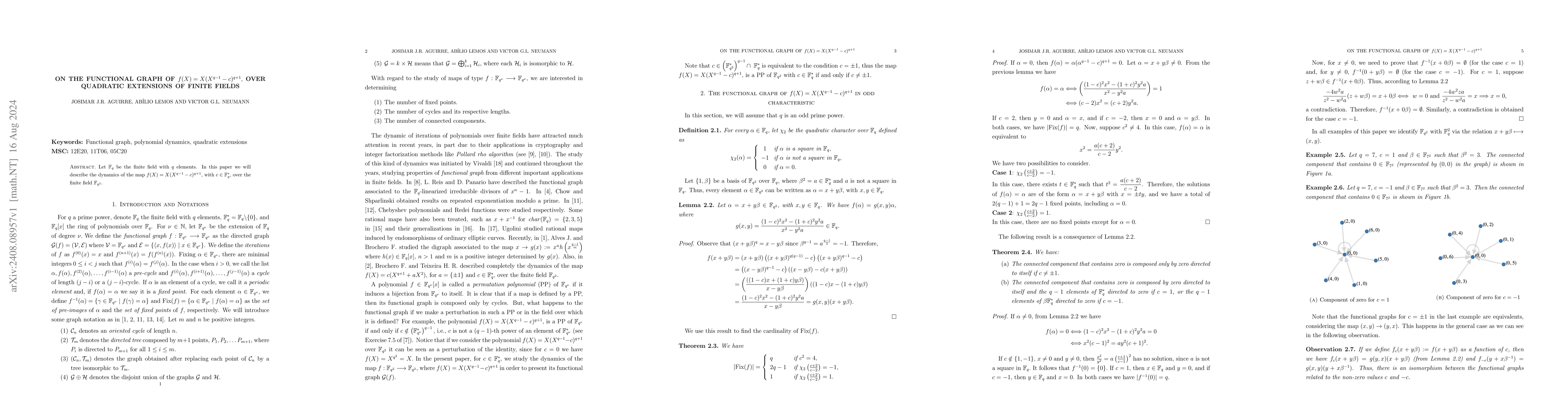 Thumbnail for On the functional graph of $f(X)=X(X^{q-1}-c)^{q+1},$ over quadratic
  extensions of finite fields