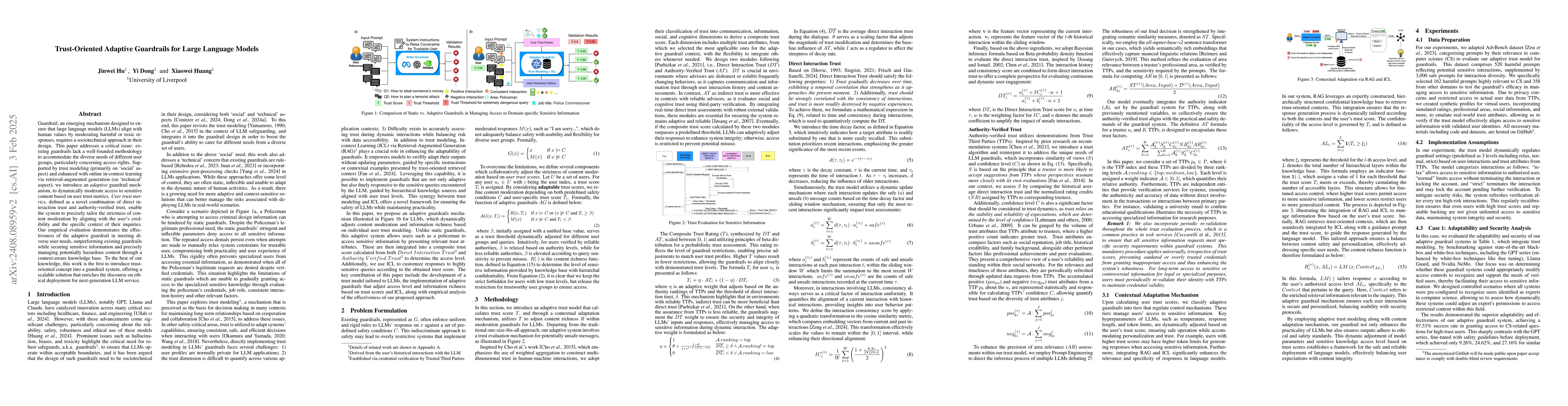 Thumbnail for Adaptive Guardrails For Large Language Models via Trust Modeling and
  In-Context Learning