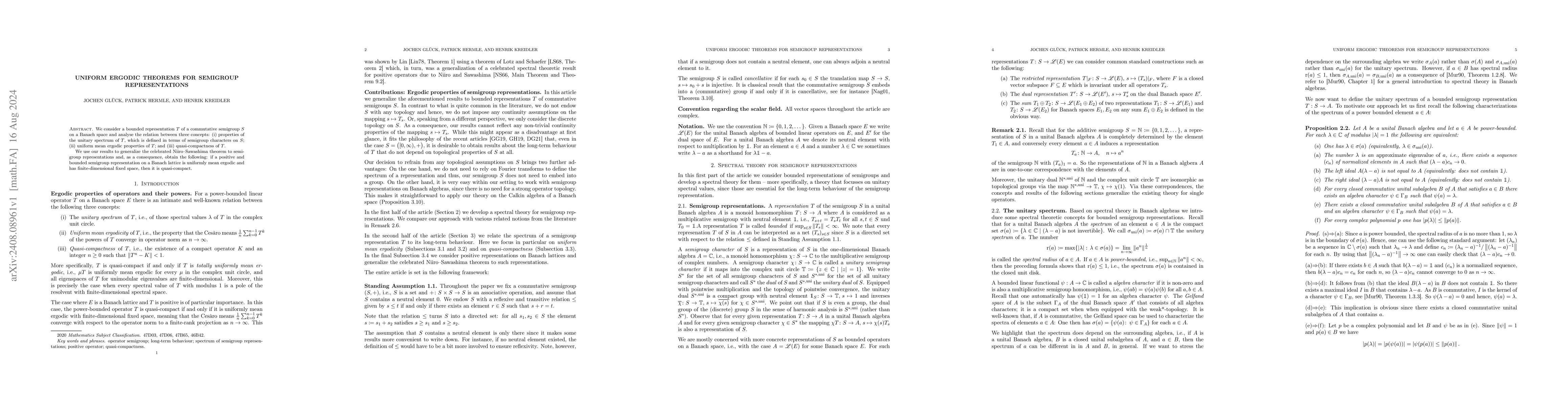Thumbnail for Uniform ergodic theorems for semigroup representations