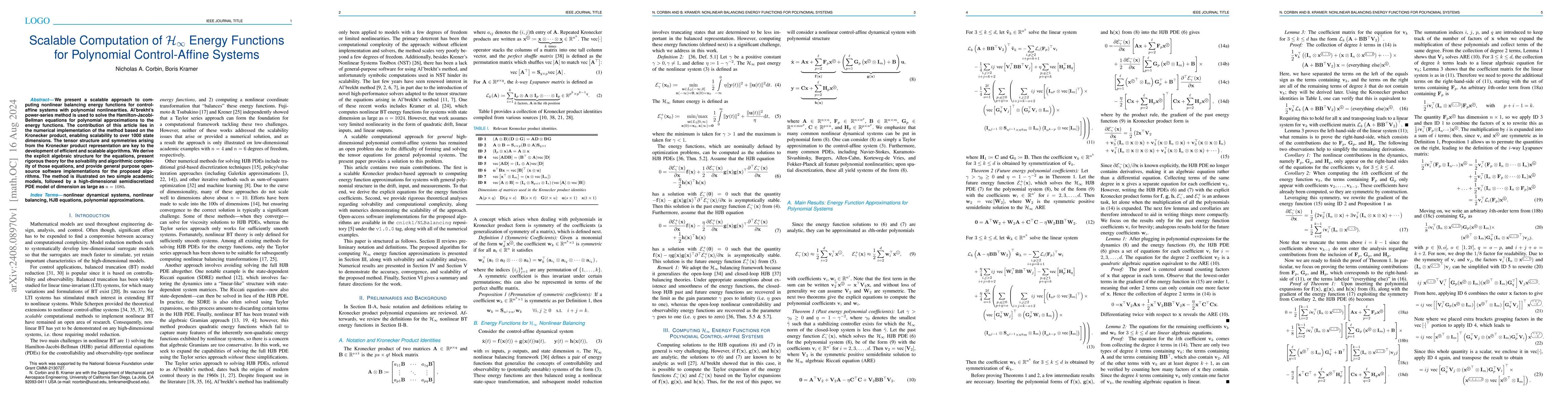 Thumbnail for Scalable Computation of $\mathcal{H}_\infty$ Energy Functions for
  Polynomial Control-Affine Systems