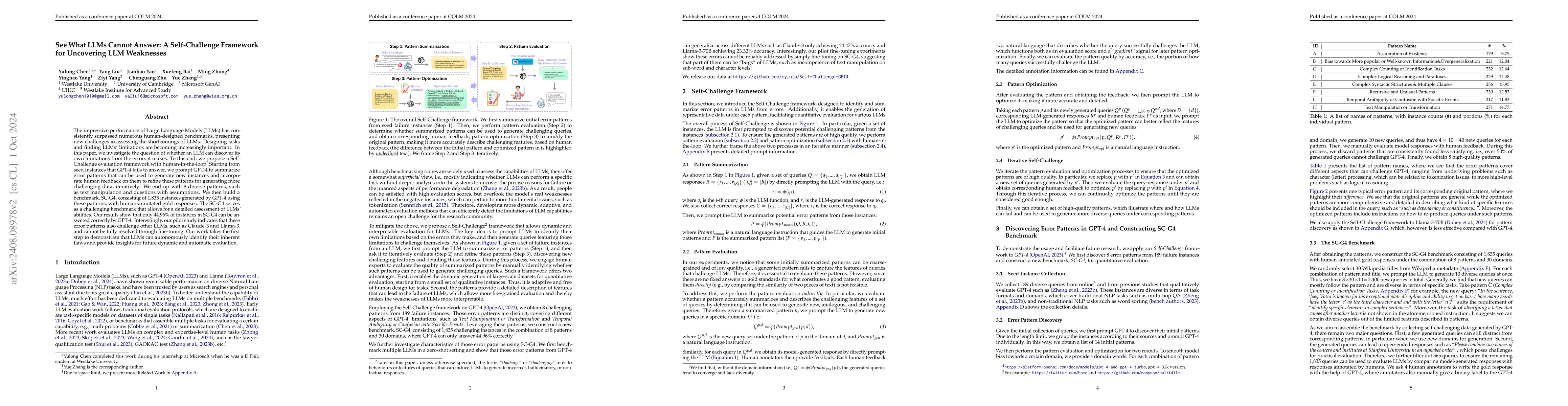 Thumbnail for See What LLMs Cannot Answer: A Self-Challenge Framework for Uncovering
  LLM Weaknesses