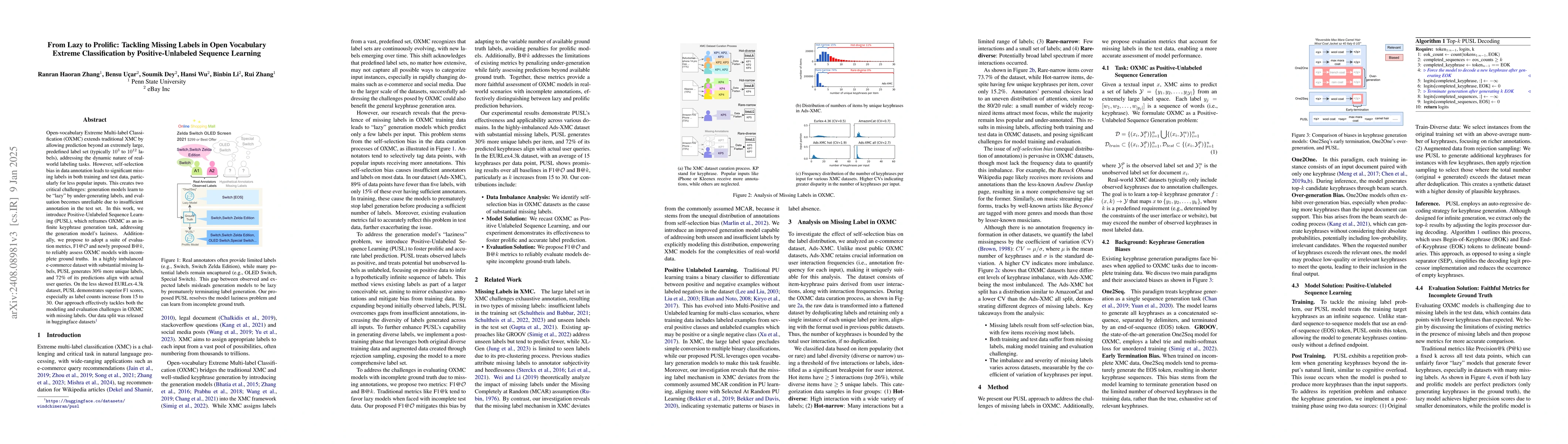 Thumbnail for From Lazy to Prolific: Tackling Missing Labels in Open Vocabulary
  Extreme Classification by Positive-Unlabeled Sequence Learning