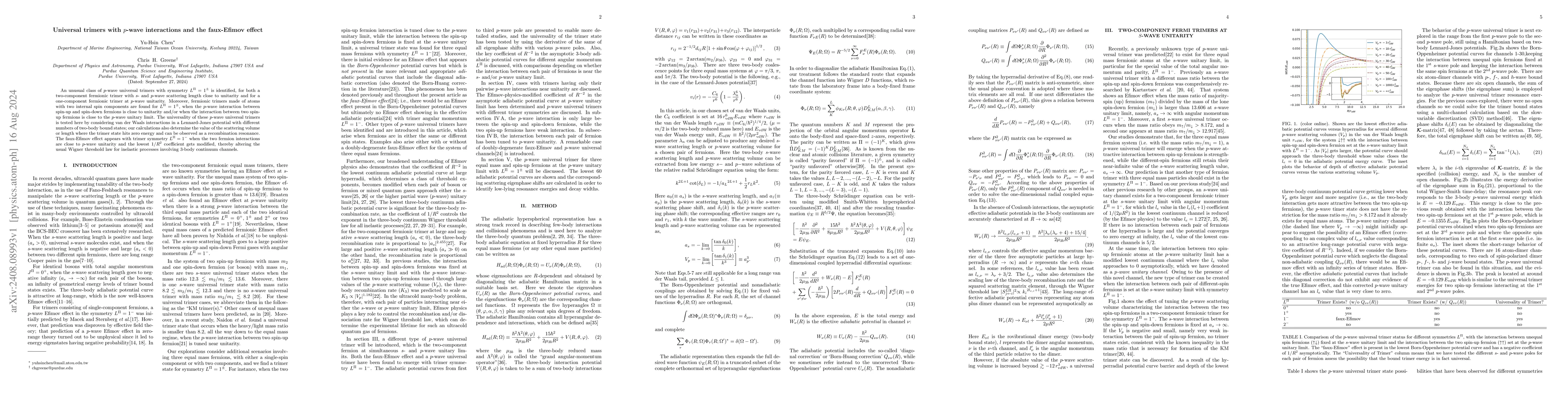 Thumbnail for Universal trimers with p-wave interactions and the faux-Efimov effect