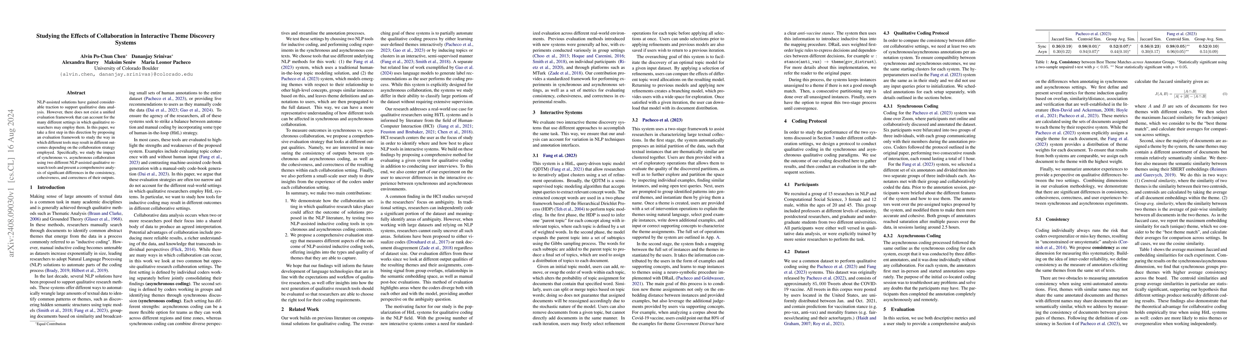Thumbnail for Studying the Effects of Collaboration in Interactive Theme Discovery
  Systems