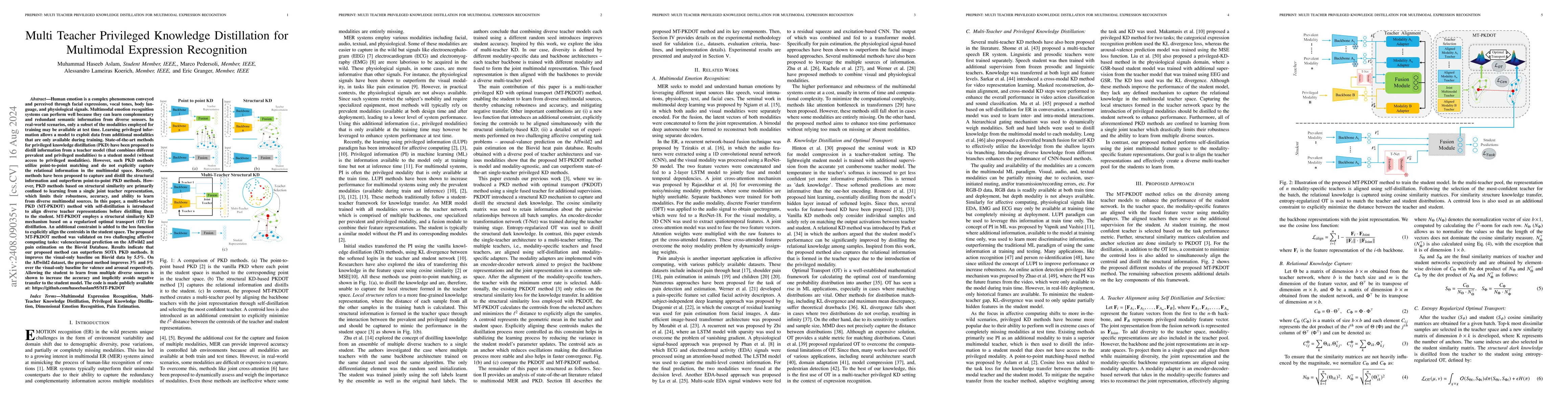 Thumbnail for Multi Teacher Privileged Knowledge Distillation for Multimodal
  Expression Recognition