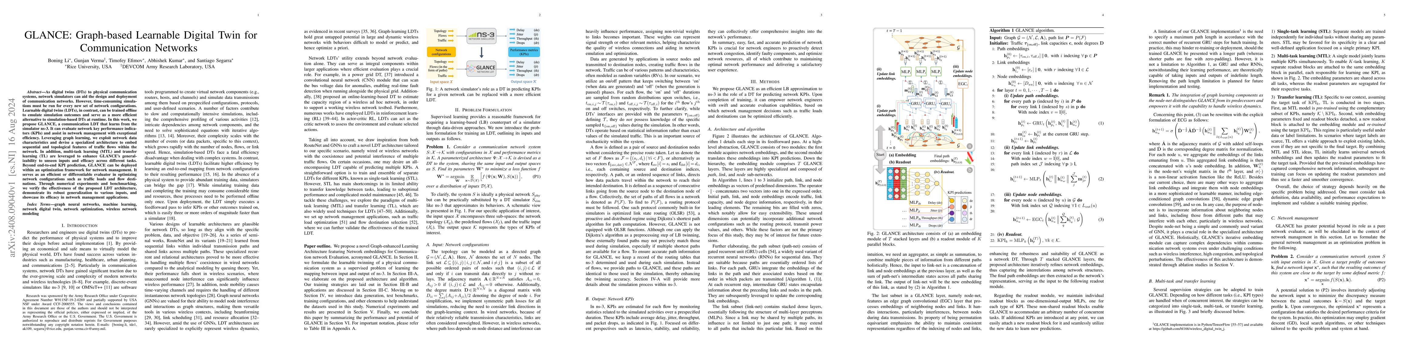 Thumbnail for GLANCE: Graph-based Learnable Digital Twin for Communication Networks