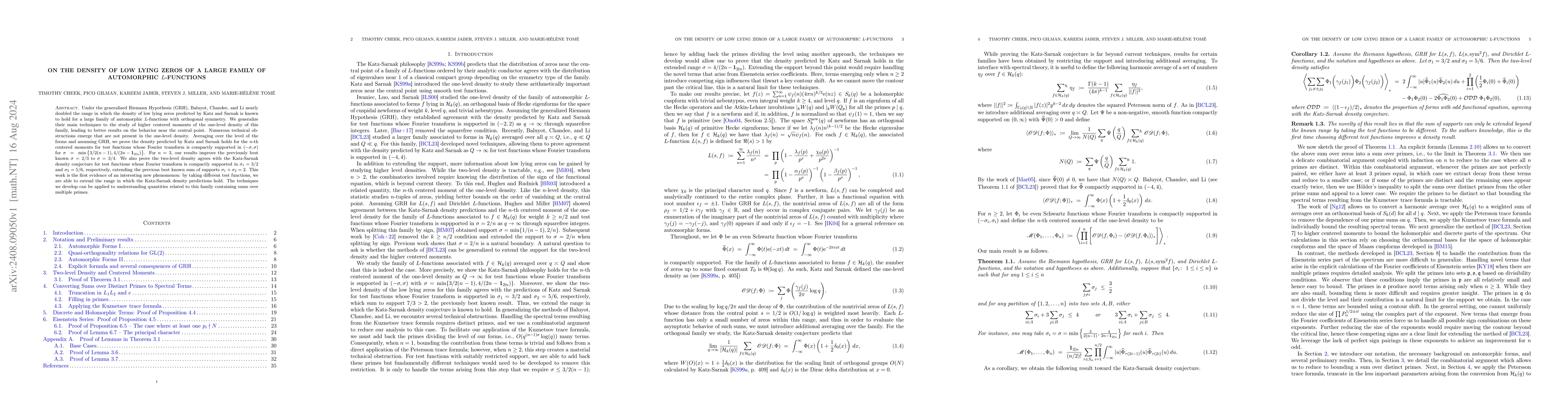 Thumbnail for On the Density of Low Lying Zeros of a Large Family of Automorphic
  $L$-functions