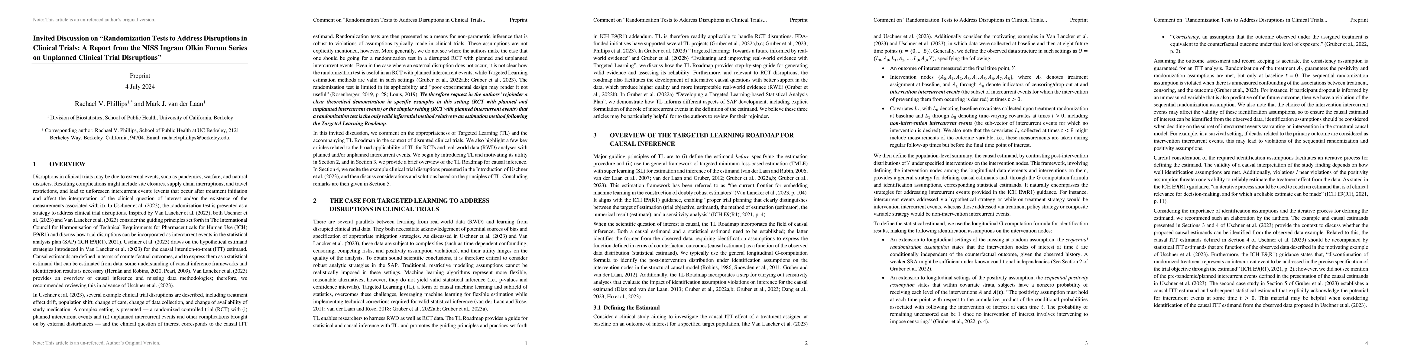 Thumbnail for [Invited Discussion] Randomization Tests to Address Disruptions in
  Clinical Trials: A Report from the NISS Ingram Olkin Forum Series on
  Unplanned Clinical Trial Disruptions