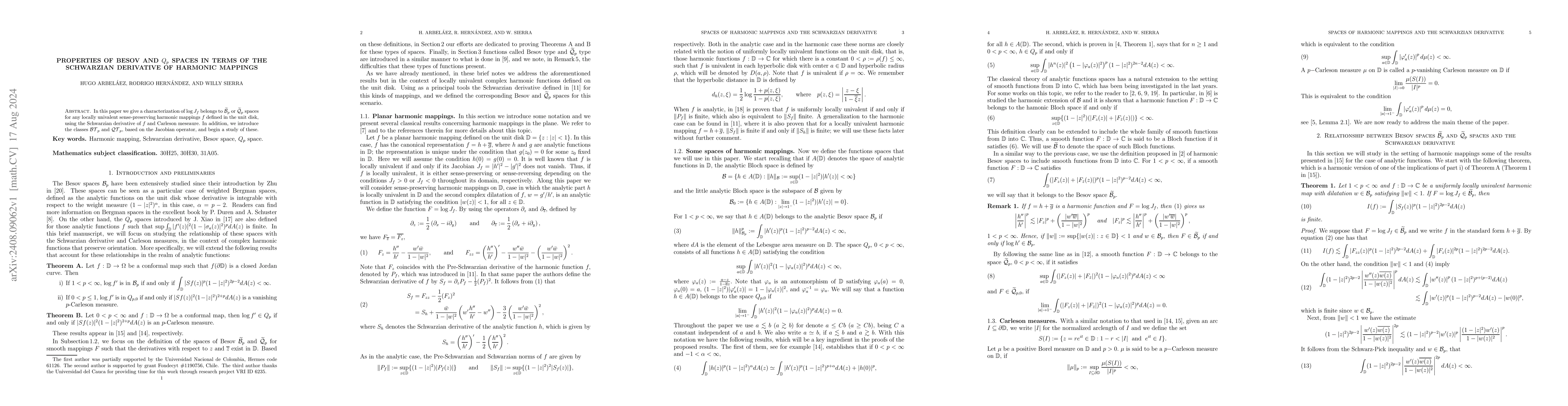 Thumbnail for Properties of Besov and $Q_p$ spaces in terms of the Schwarzian
  derivative of harmonic mappings