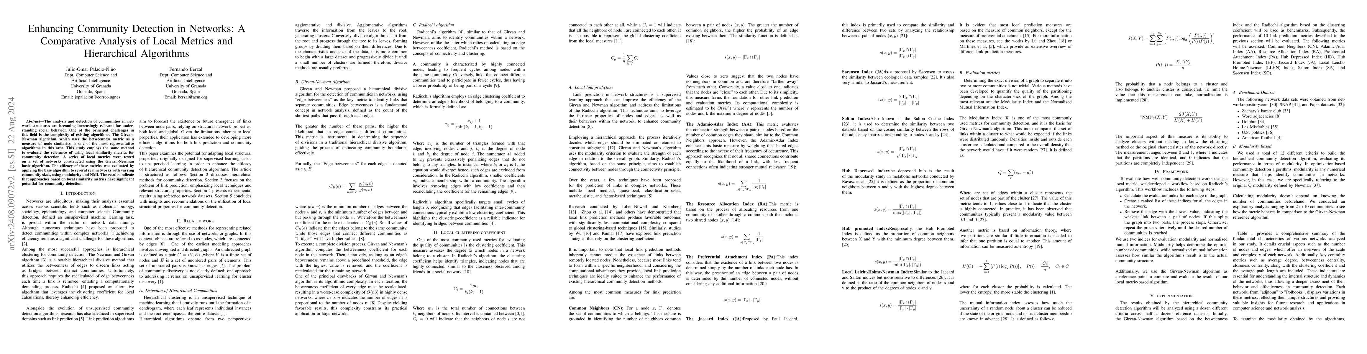 Thumbnail for Enhancing Community Detection in Networks: A Comparative Analysis of
  Local Metrics and Hierarchical Algorithms