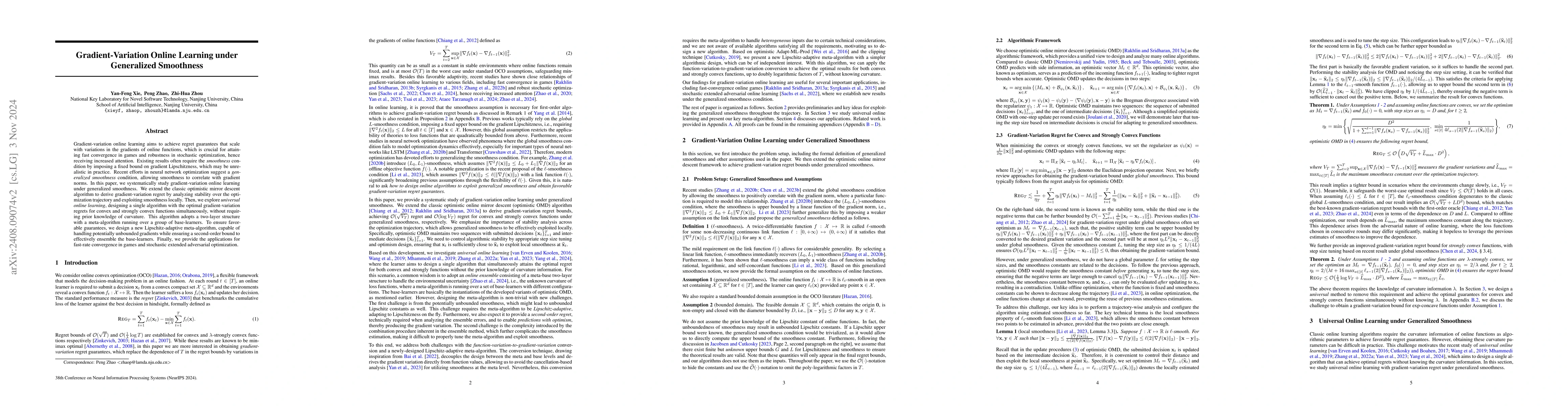 Thumbnail for Gradient-Variation Online Learning under Generalized Smoothness