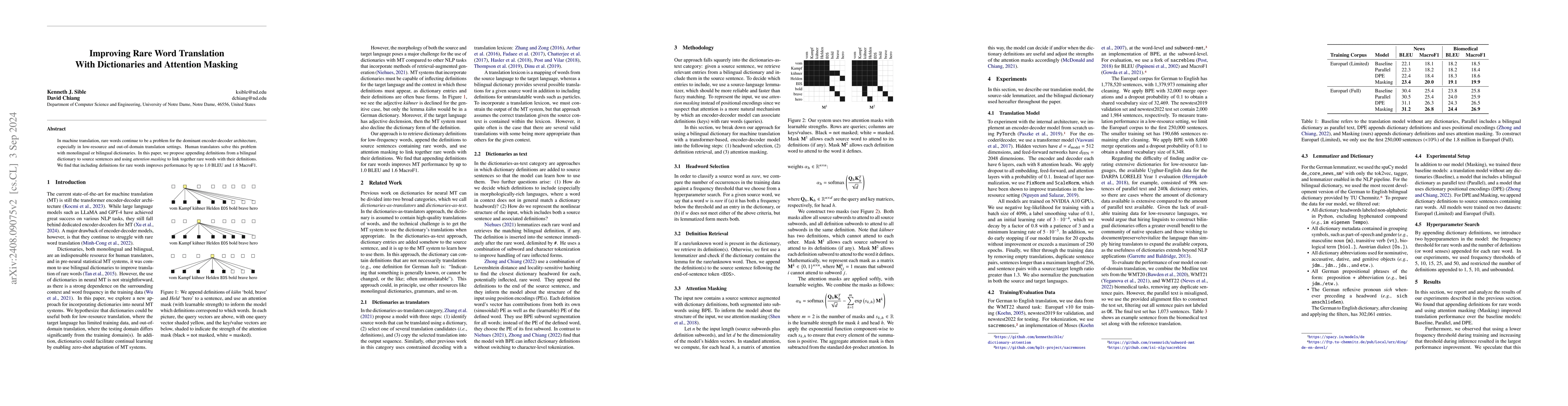 Thumbnail for Improving Rare Word Translation With Dictionaries and Attention Masking