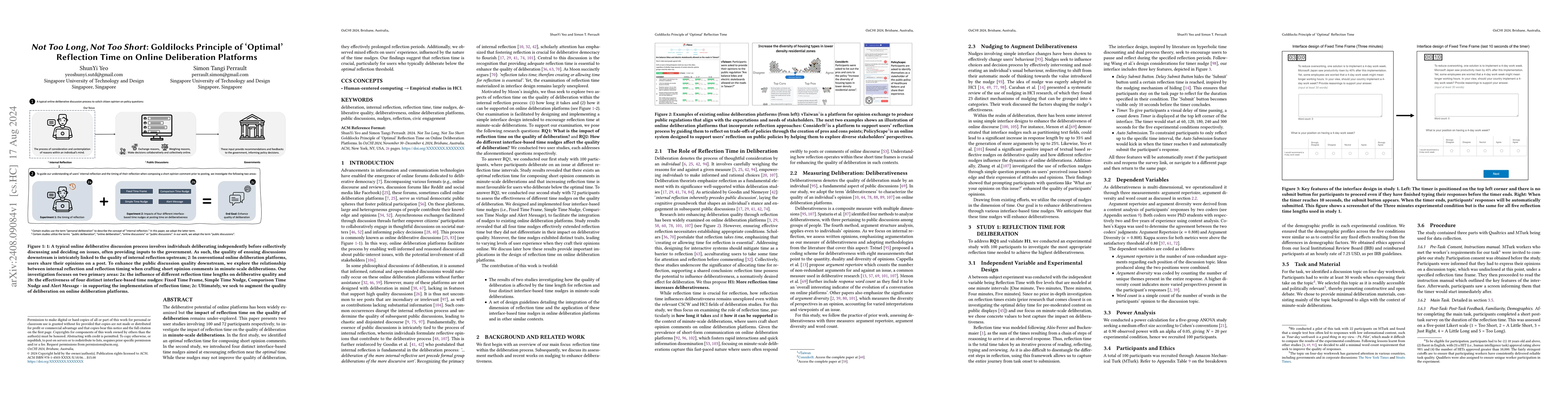 Thumbnail for Not Too Long, Not Too Short: Goldilocks Principle of 'Optimal'
  Reflection Time on Online Deliberation Platforms
